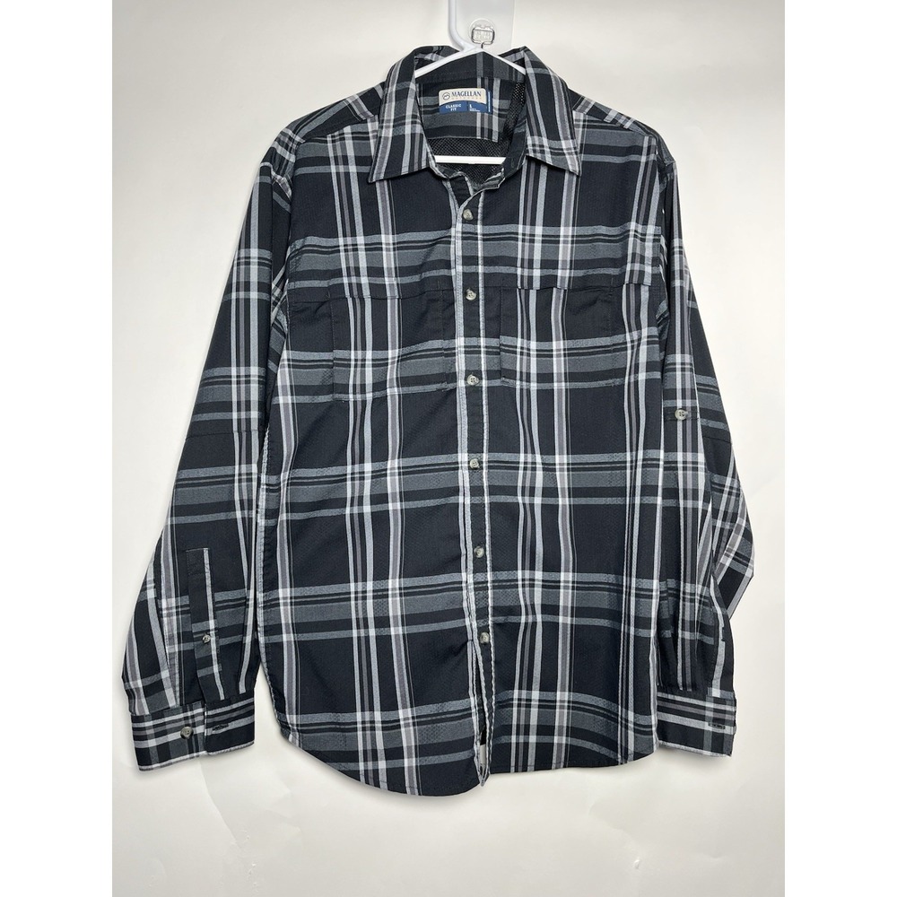 Magellan Outdoors Black and White Plaid Casual Button Down Shirt